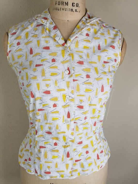 50s sleeveless blouse, ladies top,  boat pattern,… - image 4