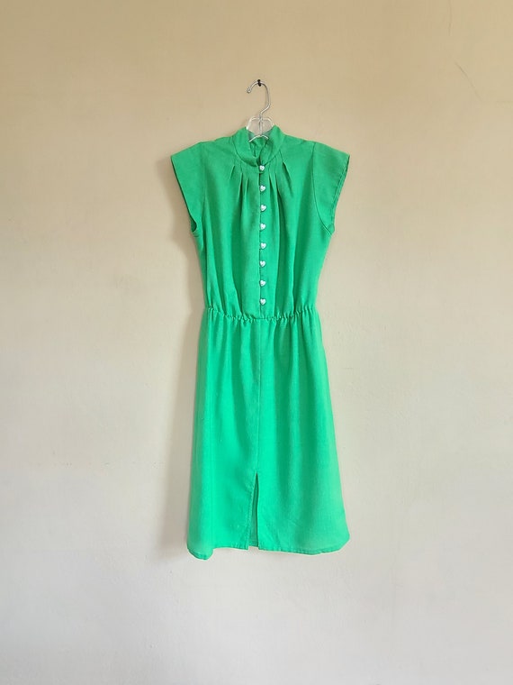 70s dress, small, kelly green, handmade, heart but