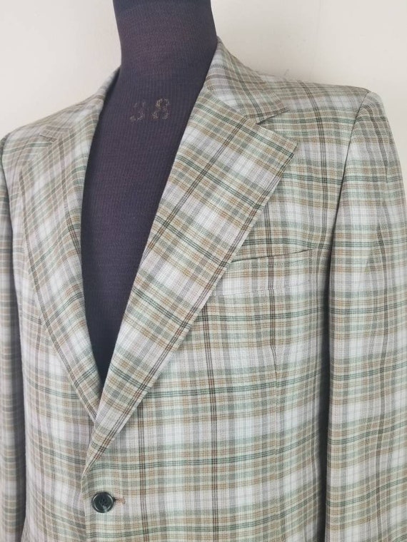 60s plaid blazer, mens sportcoat, green brown pla… - image 4