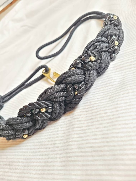 Retro Vintage 80s Belt Braided Rope Beaded Black Gold Boho Adjustable One Size Carolyn Tanner Designs Braided/beaded Adjustable Retro/boho  main image 3