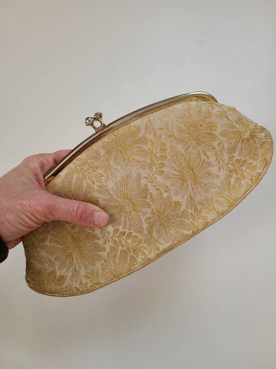 60s clutch, gold brocade, evening bag - image 6