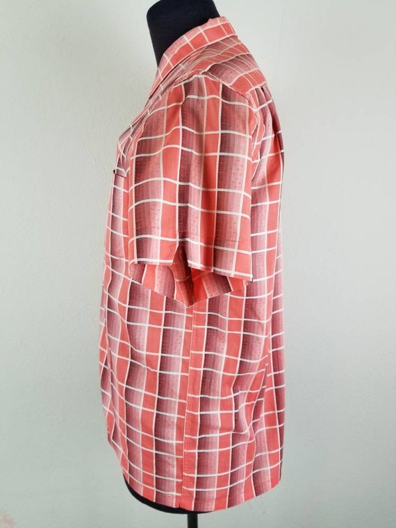 40s 50s shirt, mens plaid, orange brown, medium c… - image 6