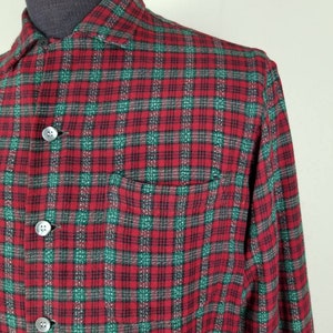 40s 50s mens red green plaid shirt, 16x33 image 3