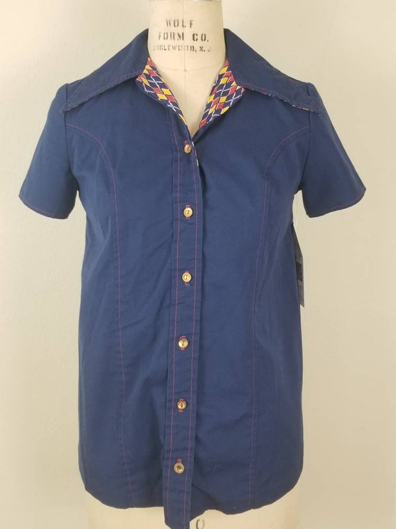 70s smock, ladies blue top - image 6