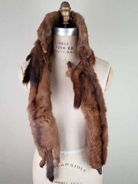 Mink stole, fur wrap, vintage, 4 whole minks, bro… - image 3