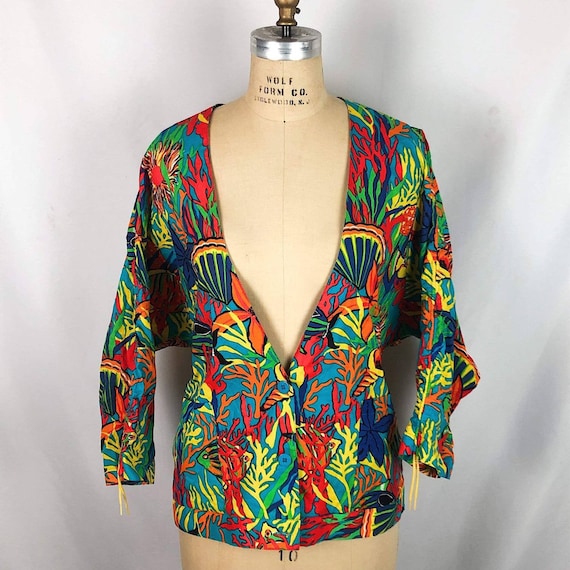 Vintage 1980s Colorful Fish Shirt-Jacket! - image 1