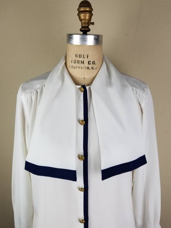80s white sailor blouse bow jabot, size 8 - image 9