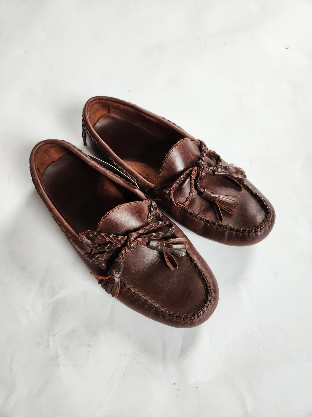 靴 90's POLO SPORT \"LEATHER MOCCASIN SHOES\" Vintage Polo sport Ralph Lauren Brown Leather Boat Shoes