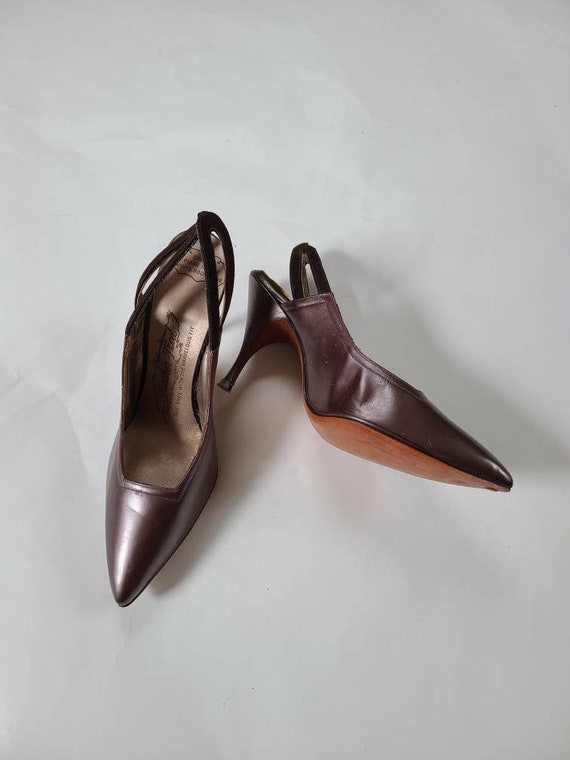 50s slingback stilettos, bronze silvery purple, 6 