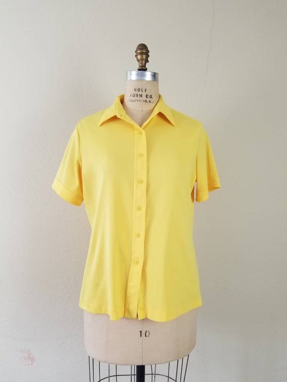 60s yellow blouse, short sleeved polyester 18