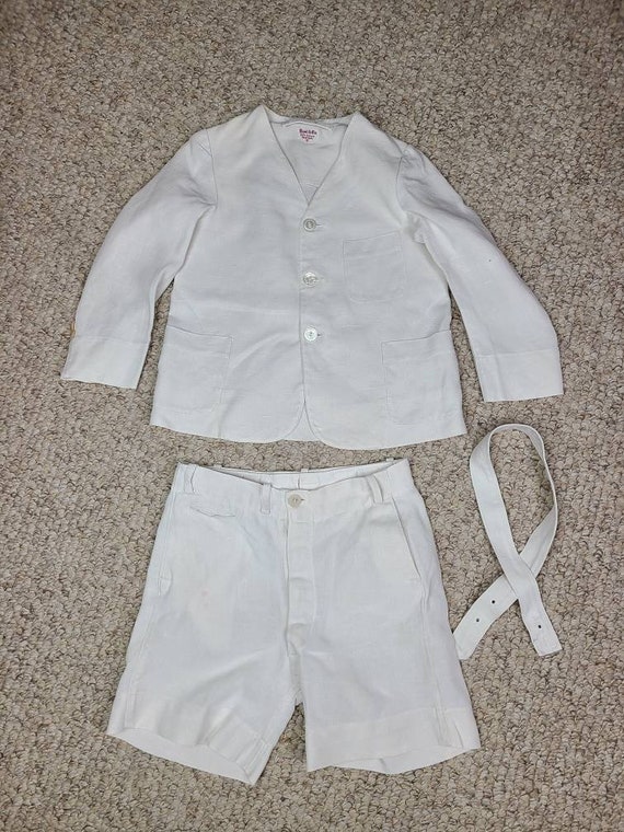 30s 40s boys linen suit, jacket and shorts set, s… - image 2