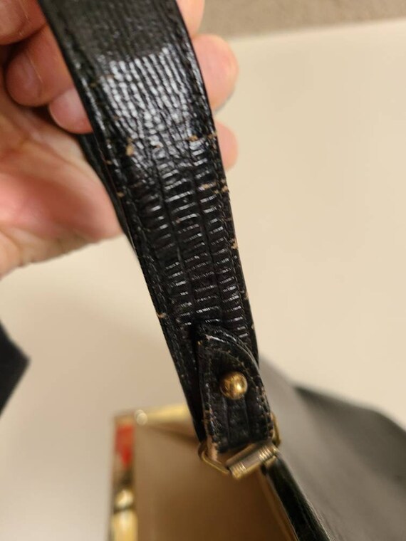 60s alligator handbag, black leather purse - image 6
