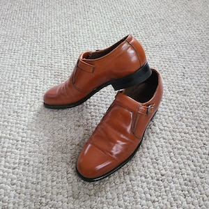 Vintage mens loafers, side buckle,  8 1/2, leather, 60s
