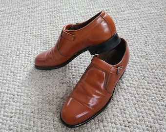 Vintage mens loafers, side buckle,  8 1/2, leather, 60s