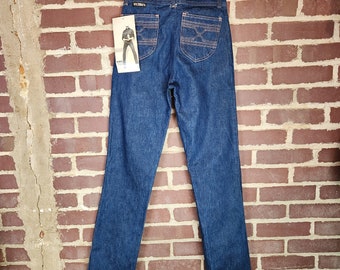 70s jeans, 11 long Viceroy jeans, deadstock, high waisted, high rise, dark wash, new condition, 27x34, tall jeans, slim