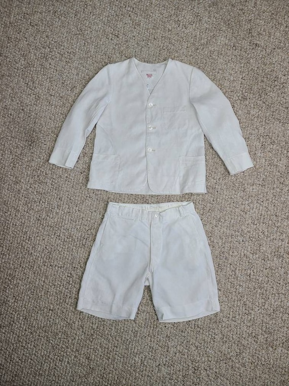 30 40s boys linen suit, jacket and shorts set, wh… - image 1
