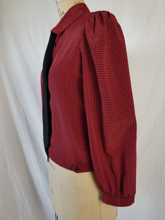 70s blouse, red and black with collar sash, 12 - image 3