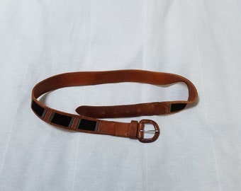 Vintage 80s woven belt leather 32 boho hippie