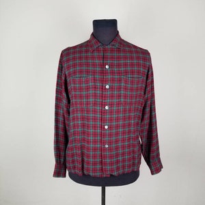 40s 50s mens red green plaid shirt, 16x33 image 1