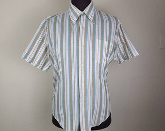 70s shirt, 16 neck, striped, short sleeved, butterfly collar