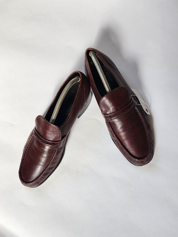 60s 9 1/2 loafers mens, leather soles, brown slip 