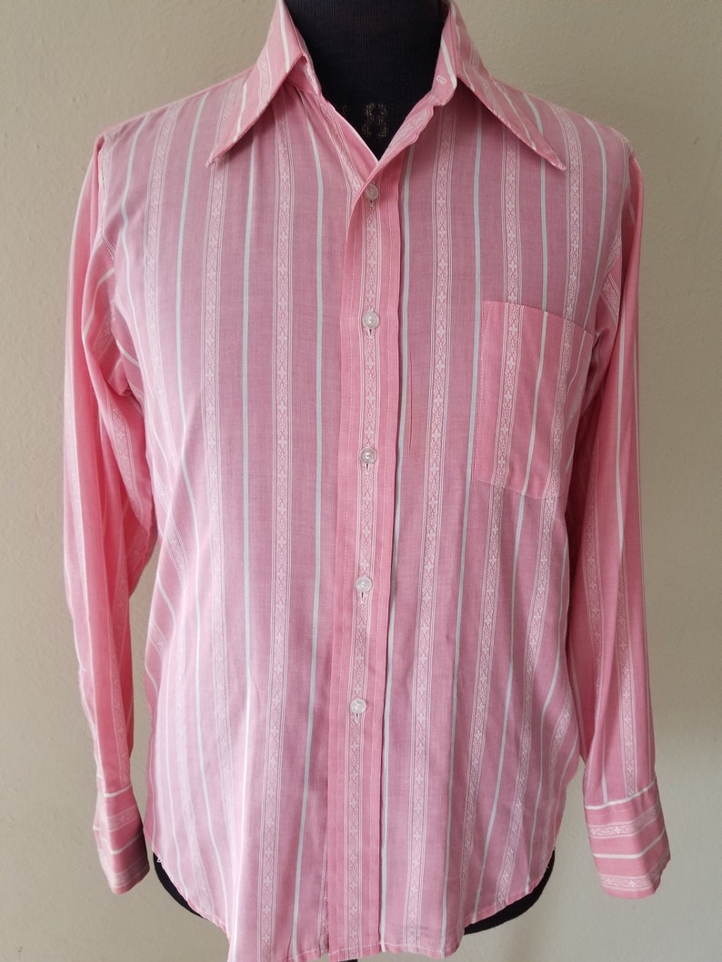 70s Mens Pink Striped Shirt Butterfly Collar 15x34 | Etsy