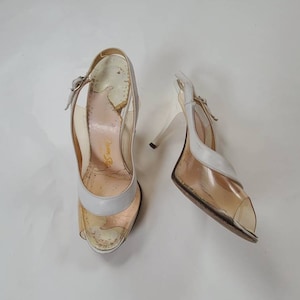 60s 6 slingback clear sandals white