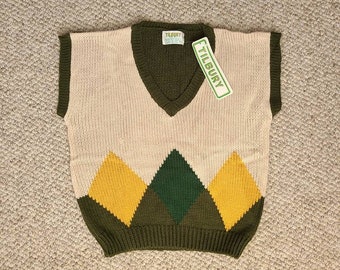 NWT NEW 80s vest, sweater vest, preppy, argyle, 42 or 46, acrylic,  Tilbury Jantzen