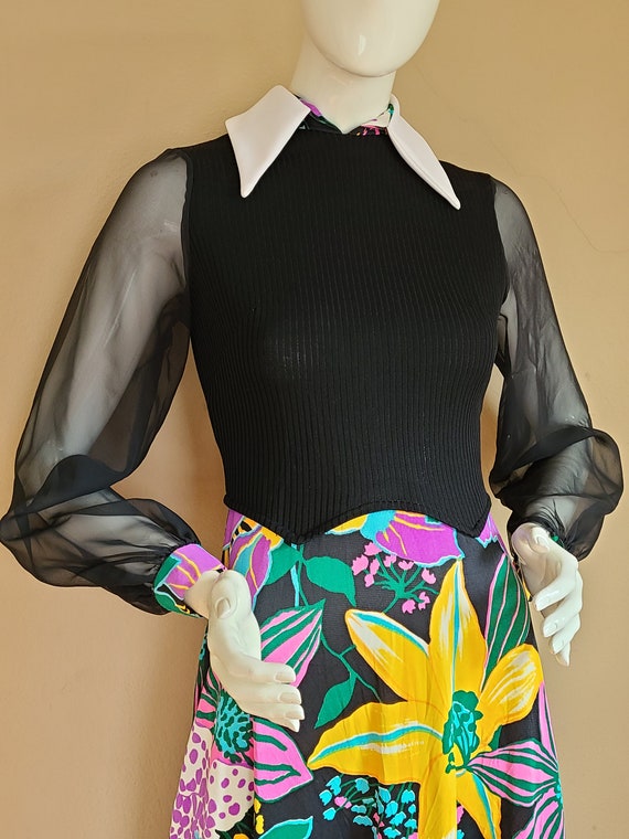 60s gown, floral dress, mod print, black and flor… - image 3