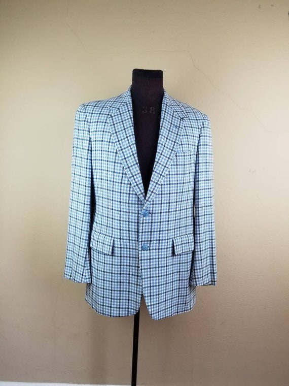 60s cashmere sportcoat,  mens blue plaid blazer, A
