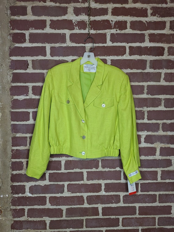 90s linen blazer, NWT, lime green, NEW, Internati… - image 1