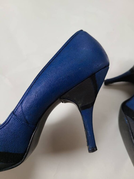 6 1/2 50s stilettos blue black, leather sole, met… - image 4