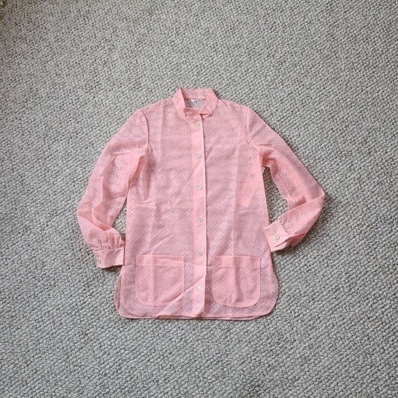 60s lace blouse, sheer pink, ladies small, pockets - image 1