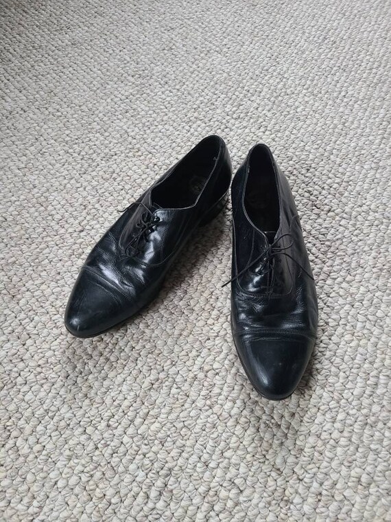 Vintage 12 mens oxford shoes with leather soles, leather bottom, black
