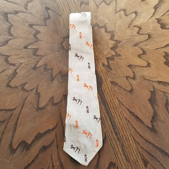 50s necktie mens grey gray lady walking dog with fire hydrant silk View 2