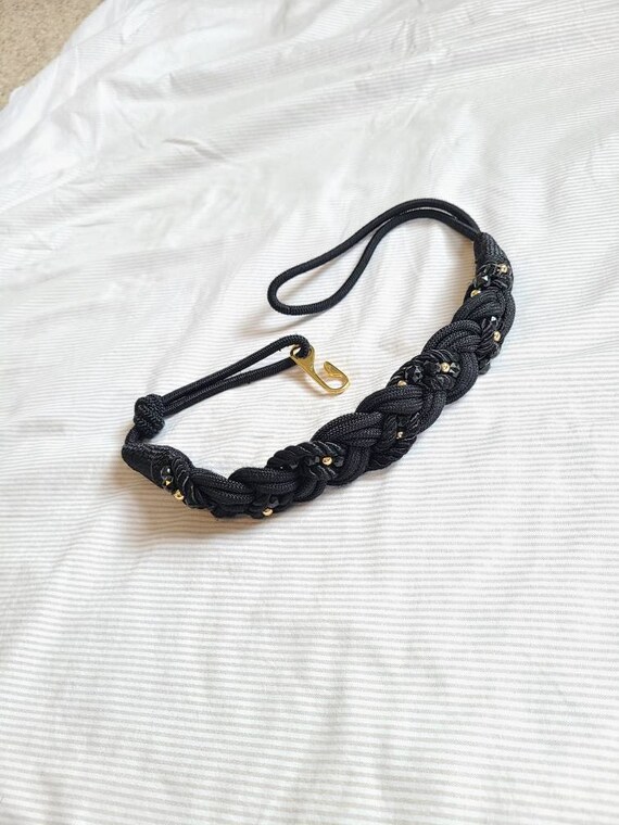 80s Rope Belt, Black and Gold Beaded, Adjustable 27 to 38 - Etsy display picture 3