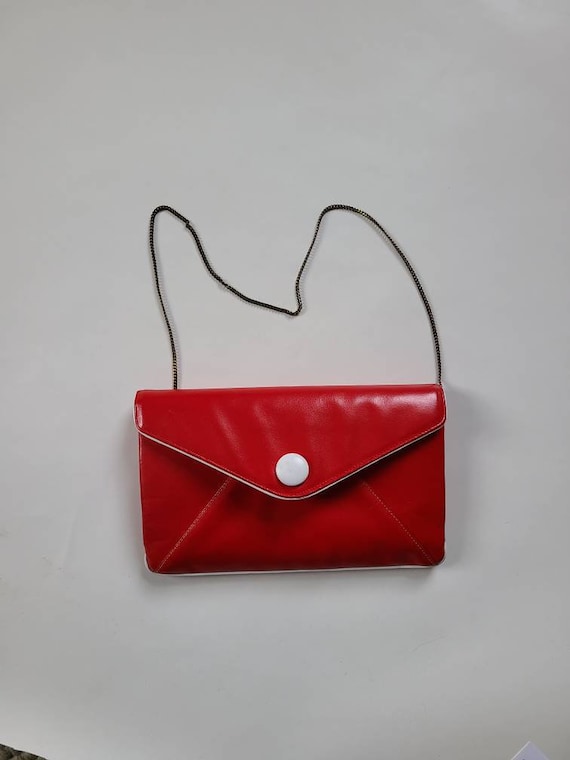 70s red clutch purse handbag envelope bag