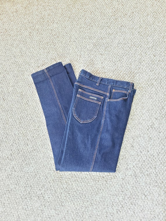 70s jeans, ladies 14, dark wash, blue, tapered, Lo