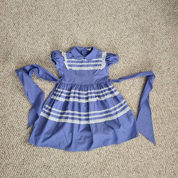 50s girls dress, toddler dress, purple, cotton