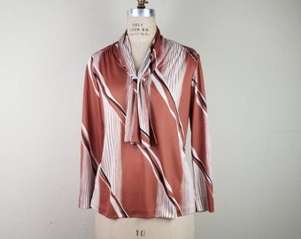 70s tie neck blouse, great design, medium