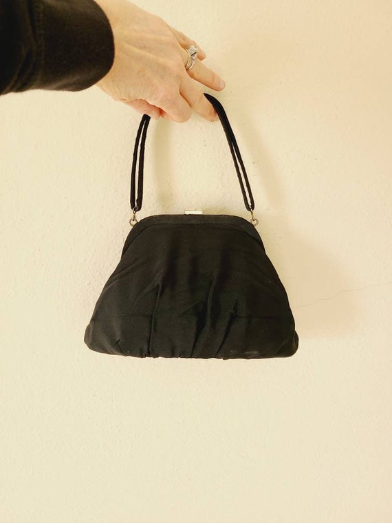 30s 40s black purse, vintage handbag, top handle - image 2