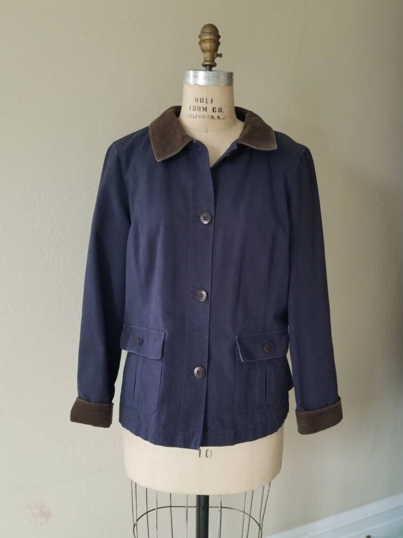 Ll Bean Barn Coat Ladies Navy Cotton With Plaid Flannel Etsy