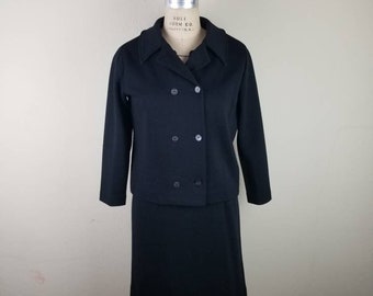 50s 60s suit, 38, black skirt suit, black dress, knit wool, Pendleton, cute wiggle dress and jacket