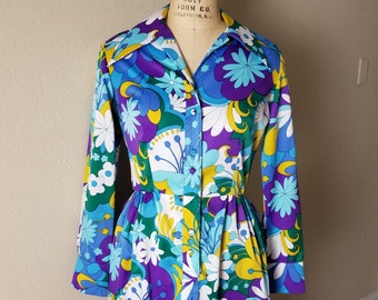 Stunner! 60s floral dress 12 butterfly collar mod print