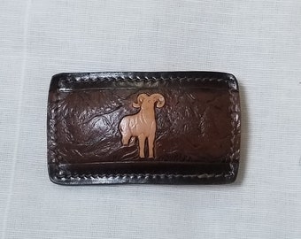 Ram belt buckle, vintage mountain sheep leather handmade