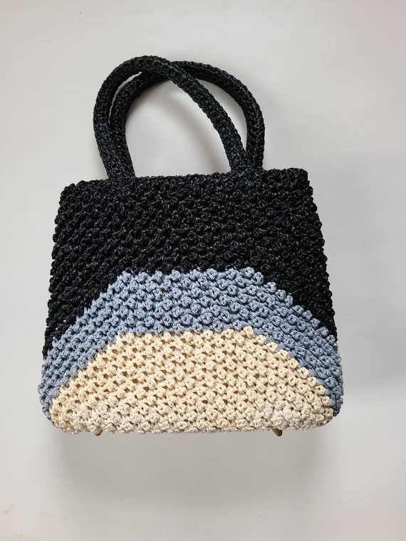 70s purse handbag woven blue - image 3