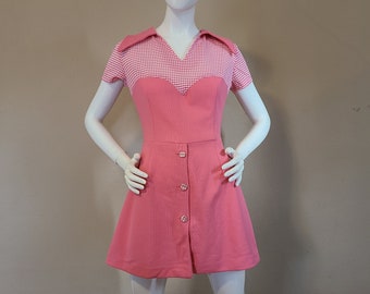 60s mini dress & shorts, gogo dress, pink knit, two piece dress with shorts