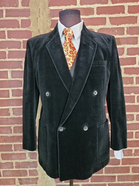 60s velvet blazer, black velvet, double breasted,… - image 2