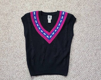 80s vest, ladies petite small  black, cotton ramie