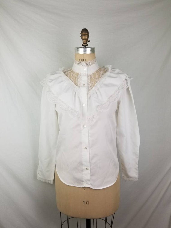 80s Victorian Edwardian blouse white medium 40